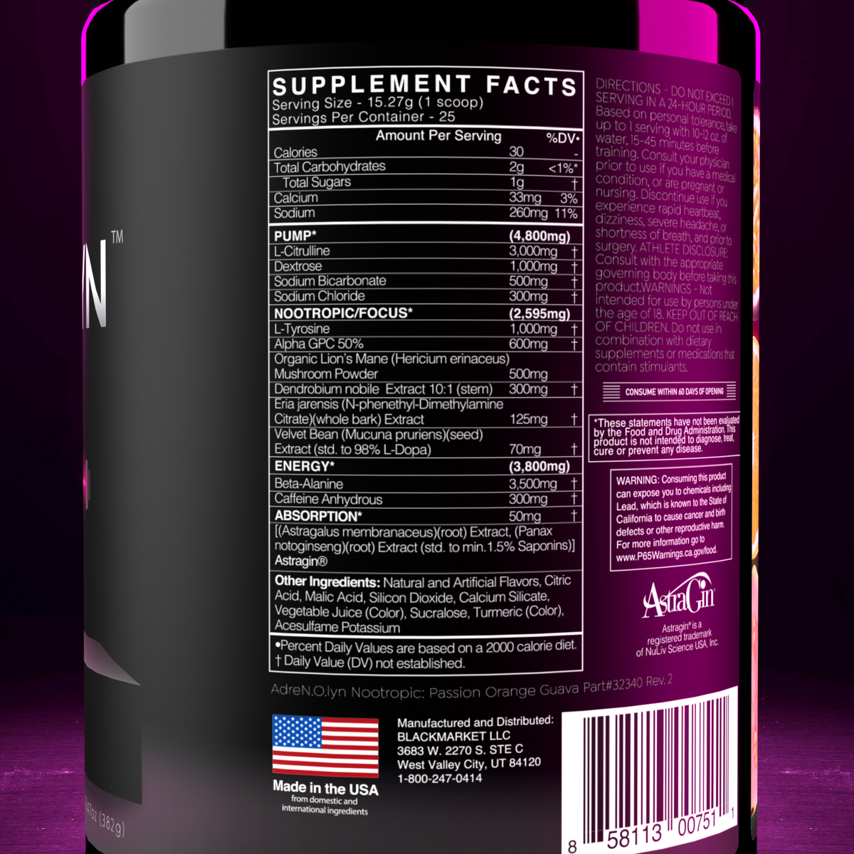 AdreNOlyn Nootropic PreWorkout Full Spec Nutrition